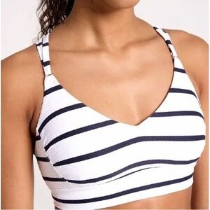 CALIA Womens Strappy Back Ruched Bikini Swim Top White Navy Stripe Size XXL NWT